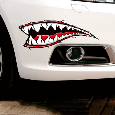 Miếng dán cản xe ô tô chặn vết xước sáng tạo cá tính 3D cửa hông xe sửa đổi nhãn dán miệng cá mập cho xe hơi tem xe ô to đẹp