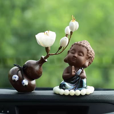 Đồ trang trí xe ô tô bằng gỗ gụ cao cấp, trang trí nội thất, trang trí bảng điều khiển trung tâm phong cách Zen Trung Quốc, nước hoa Phật Di Lặc nữ lót sàn da oto