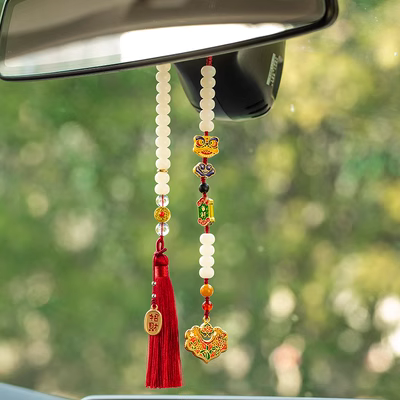 Mặt dây chuyền ô tô Bình An Ruyi khóa ô tô mặt dây chuyền phong cách Trung Hoa men retro ô tô cao cấp mặt dây chuyền quà tặng dành cho nam giới gối tựa lưng ô tô