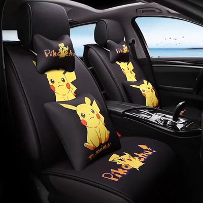 bọc da ghế xe hơi Bọc ghế ô tô bốn mùa phổ quát mùa xuân và mùa hè trang trí xe hoạt hình cô gái xinh đẹp Pikachu vải lanh lưới màu đỏ mẫu ghế da ô to đẹp